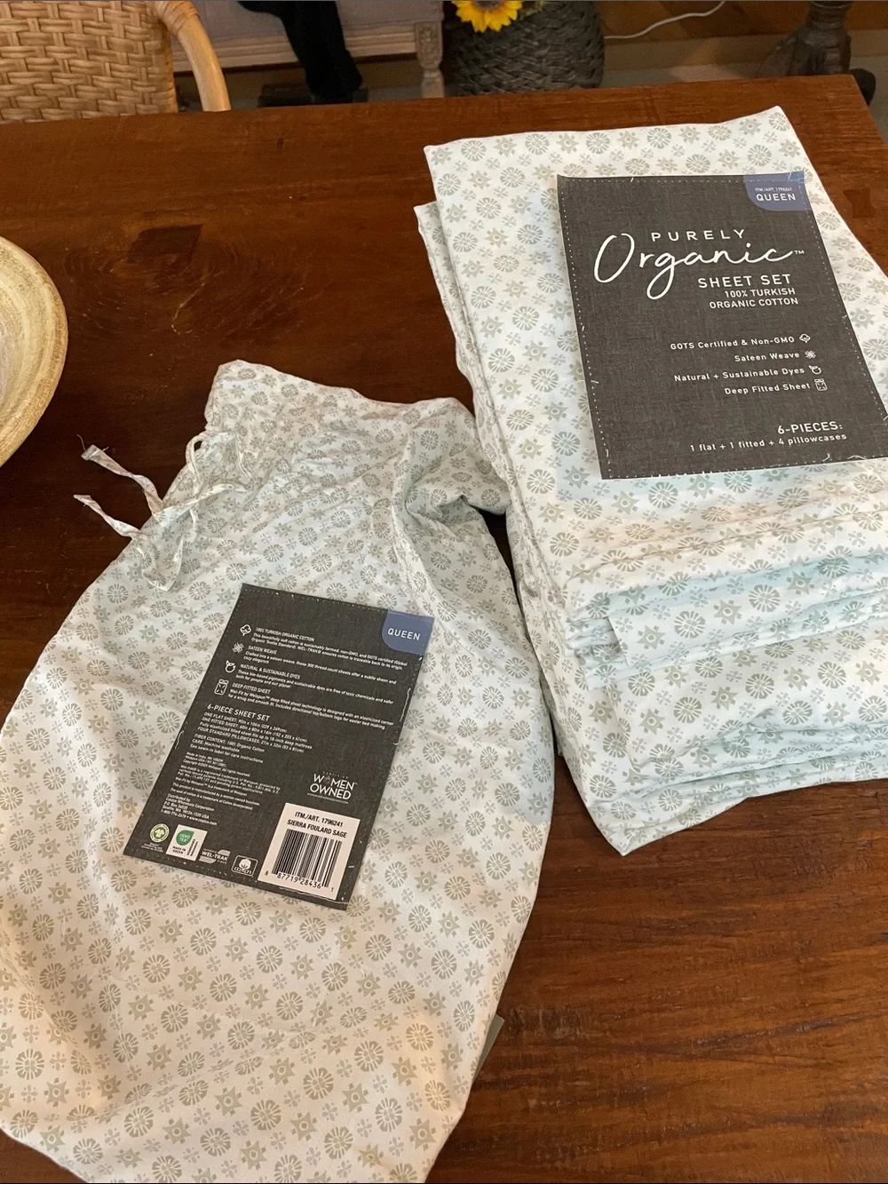 Queen Sheet Set - Sage Pattern- Organic Cotton